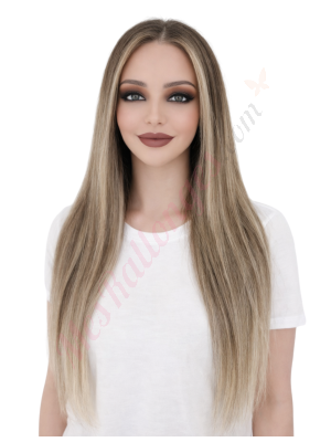Hadley Blond balayage beige miel Perruques En Cheveux Naturels Remy # 3T8/22 (PRÉCOMMANDE, EXPÉDITION EN 4 À 6 SEMAINES)