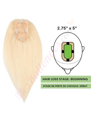 Blond Platine #613  Volumateur (Topper) Perte De Cheveux Sur La Séparation De Cheveux (Dimensions: 2.75 pouces x 5 pouces) Cheveux Remy Hair