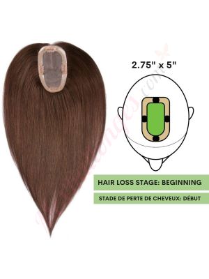 Brun Foncé #2 Volumateur (Topper) Perte De Cheveux Sur La Séparation De Cheveux (Dimensions: 2.75 pouces x 5 pouces) Cheveux Remy Hair