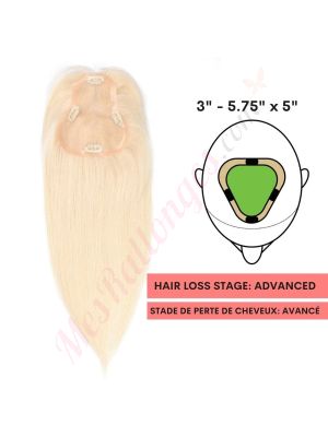 Blond Platinum  Volumateur (Topper) Perte De Cheveux Sur La Séparation De Cheveux Large Couverture (Dimensions: 3 pouces - 5.75 pouces x 5 pouces) Cheveux Remy Hair