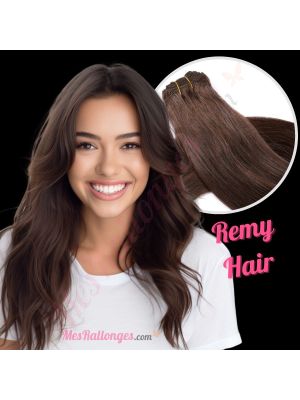 Brun Foncé #2 Cousues Cheveux Remy