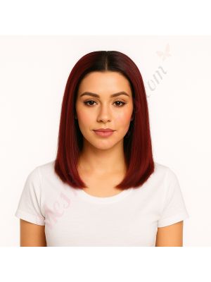 Skylar - Perruque Courte 14 Pouces Cheveux Humains Naturels Remy Hair Noire Ombrée Bourgogne