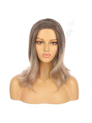DM2031313-v4 Ombré Blond Foncé Perruque Courte Cheveux Synthétiques avec Toupet [VENTE FINALE]
