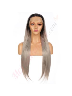 G1901636-v2 - Perruque Longue Cheveux Synthétique Grise [VENTE FINALE]