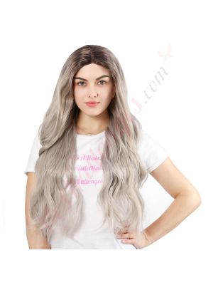 G1901653C-v4 - Perruque Longue Cheveux Synthétique Grise  [VENTE FINALE]