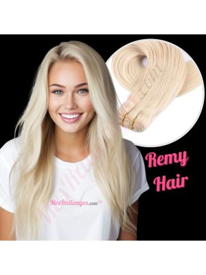 Blond Platinum Cousues Cheveux Remy
