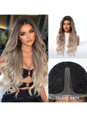 WG1001-18 Blond Cendré Fonçé avec un Ombré Blond Clair Perruque Synthétique Ondulée [VENTE FINALE]