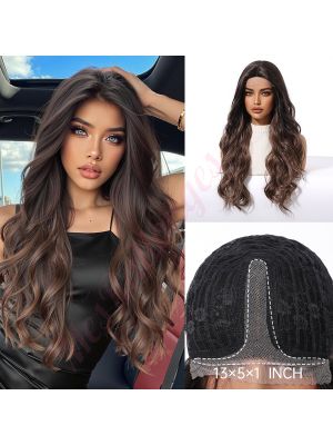 WG1001-4 Brun Fonçé avec de Légères Mèches Brun Cendré Perruque Synthétique Bouclée Styles Tendance [VENTE FINALE]
