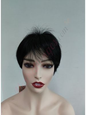 NIKI8H24 #STOP-1 - Perruque Noire Courte 50% Cheveux Synthétiques & 50% Cheveux Humains Naturels #STOP-1 [Vente Finale]