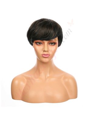 DM1707327-v4 - Perruque Courte Cheveux Synthétique Noire Méchée Avec Toupet [VENTE FINALE]