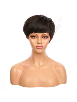 DM1707348-v4 - Perruque Courte Cheveux Synthétique Brunette Foncée Avec Toupet [VENTE FINALE]