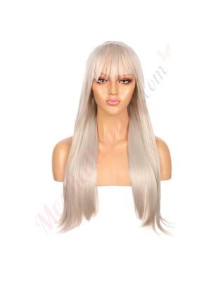 DM1707538-v4 - Perruque Longue Cheveux Synthétique Blond Blanc Avec Toupet [VENTE FINALE]