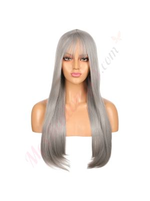 DM1707541-v4 - Perruque Longue Cheveux Synthétique Grise Avec Toupet  [VENTE FINALE]