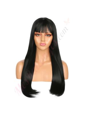 DM1707542-v4 - Perruque Longue Cheveux Synthétique Noire Avec Toupet [VENTE FINALE]