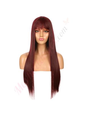 DM1707543-v4 - Perruque Longue Cheveux Synthétique Rouge Foncé Avec Toupet [VENTE FINALE]