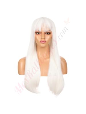 DM1707545-v4 - Perruque Longue Cheveux Synthétique Blanche Avec Toupet  [VENTE FINALE]