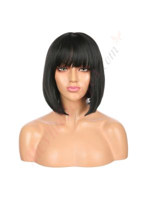 DM1810681-v4 - Perruque Courte Cheveux Synthétique Noire Avec Toupet [VENTE FINALE]