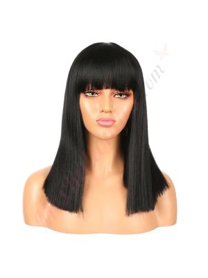 DM1810844-v3 - Perruque Courte Cheveux Synthétique Noire Avec Toupet  [VENTE FINALE]