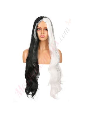 DM2031058-v4 - Perruque Longue Cheveux Synthétique Noir et Blanc  [VENTE FINALE]