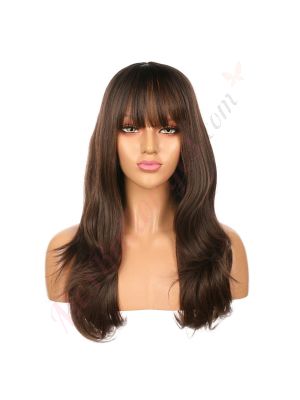 DM2031255-v4 - Perruque Longue Cheveux Synthétique Brunette Foncée Avec Toupet [VENTE FINALE]