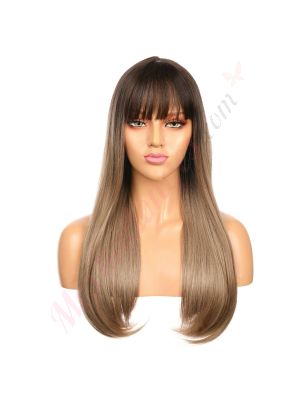 DM2031297-v4 - Perruque Longue Cheveux Synthétique Brunette Ombrée Avec Toupet  [VENTE FINALE]