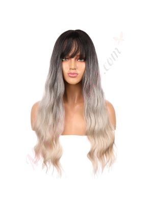 DM2031301-v4 - Perruque Longue Cheveux Synthétique Grise Ombrée Avec Toupet  [VENTE FINALE]