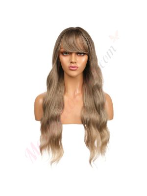 DM2031322-v4 - Perruque Longue Cheveux Synthétique Blonde Foncée Méchée Avec Toupet [VENTE FINALE]