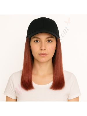 10 pouces Cheveux Naturels Remy Auburn Foncé #33 Perruque, Casquette Noire [VENTE FINALE]