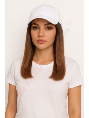 10 pouces Rallonges Cheveux Naturels Remy Brun Noisette #6 Perruque, Casquette Blanche [VENTE FINALE]