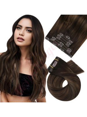 Rallonges À Clips NoBrandHair™ Ombre Brun Très Foncé et Brun Moyen #2/6/2 Cheveux Naturels 20 pouces 120 grammes