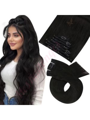 Rallonges À Clips NoBrandHair™ Noir Naturel #1b Cheveux Naturels 20 pouces 120 grammes