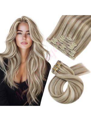 Rallonges À Clips NoBrandHair™ Balayage Brun Clair avec Blond Fraise #p9a/60 Cheveux Naturels 20 pouces 120 grammes