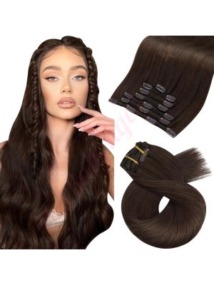 Rallonges À Clips NoBrandHair™ Brun Foncé #4 Cheveux Naturels 20 pouces 120 grammes