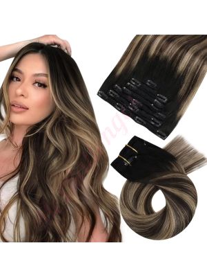 Rallonges À Clips NoBrandHair™ Noir vers Brun avec Blond Caramel Ombre #1b/3/27 Cheveux Naturels 20 pouces 120 grammes