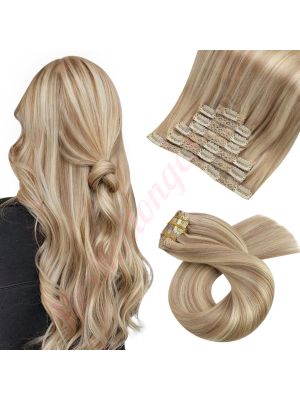 Rallonges À Clips NoBrandHair™ Blond Doré avec Blond Moyen #p16/22 Cheveux Naturels 20 pouces 120 grammes