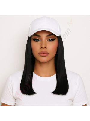 10 pouces Rallonges Cheveux Naturels Remy Noir Foncé #1 Perruque, Casquette Blanche [VENTE FINALE]