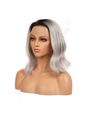 Alexis - Perruque Courte 14 Pouces Cheveux Humains Naturels Remy Hair Gris Lace Front 