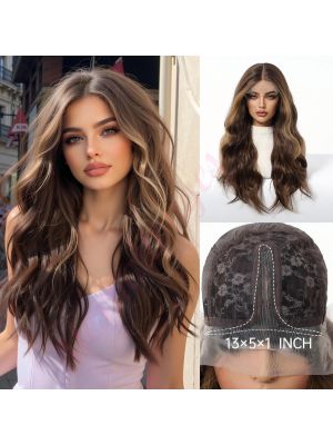 BL33026-1 Brun Chocolat avec des Mèches Caramel Perruque Synthétique Styles Tendance [VENTE FINALE]
