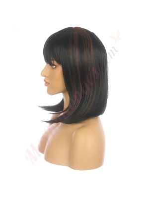 DM1905967-v4 Noir avec méches Brunes Perruque Courte Cheveux Synthétiques avec Toupet  [VENTE FINALE]