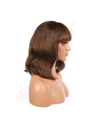 Ophelia - Perruque Courte 14 Pouces Cheveux Humains Naturels Remy Hair Brunette Avec Toupet 