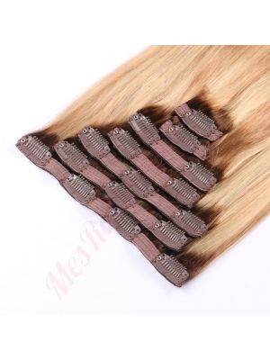 Blond Miel Balayage #4t12/613 À Clips Cheveux Naturels