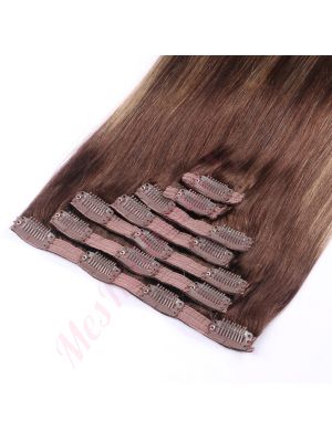 Brun Foncé & Balayage Blond À Clips Cheveux Naturels