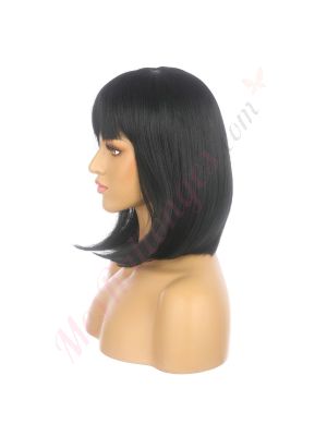 DM1905968-v4 Noir Perruque Courte Cheveux Synthétiques avec Toupet, Coupe Carrée Bob [VENTE FINALE]