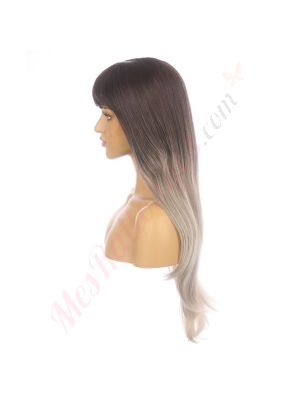 DM2031310-v4 Ombré Gris Perruque Longue Cheveux Synthétiques avec Toupet  [VENTE FINALE]