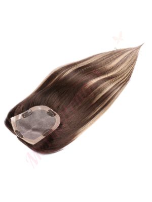 Brun Foncé & Blond Balayage Volumateur (Topper) Perte De Cheveux Sur La Couronne (Dimensions: 5 pouces x 4 pouces) Cheveux Remy Hair