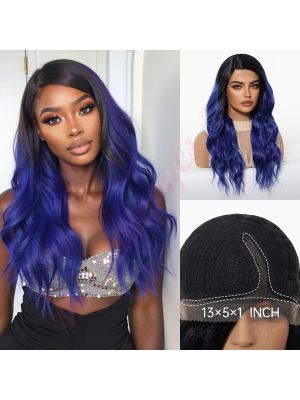 HC11060-1 Bleu Électrique avec des Racines Noires Perruque Synthétique Ondulée [VENTE FINALE]