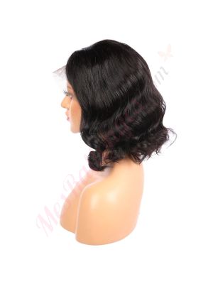 Aurora - Perruque Courte 14 Pouces Cheveux Humains Naturels Remy Hair Noire 