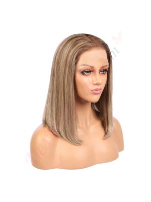 Zoey - Perruque Courte 14 Pouces Cheveux Humains Naturels Remy Hair Blonde Méchée