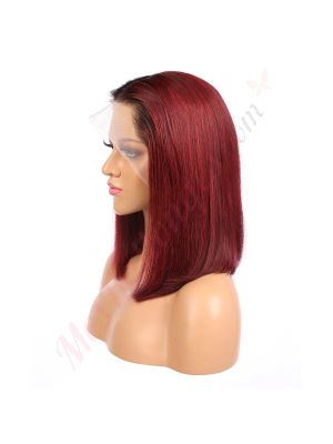 Skylar - Perruque Courte 14 Pouces Cheveux Humains Naturels Remy Hair Noire Ombrée Bourgogne
