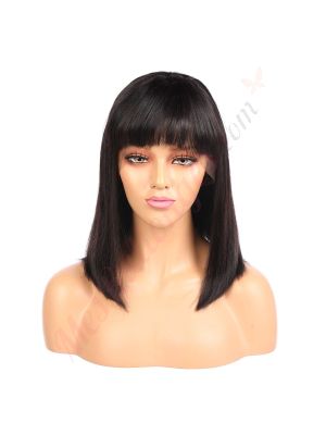 Aria - Perruque Courte 14 Pouces Cheveux Humains Naturels Remy Hair Noire Avec Toupet